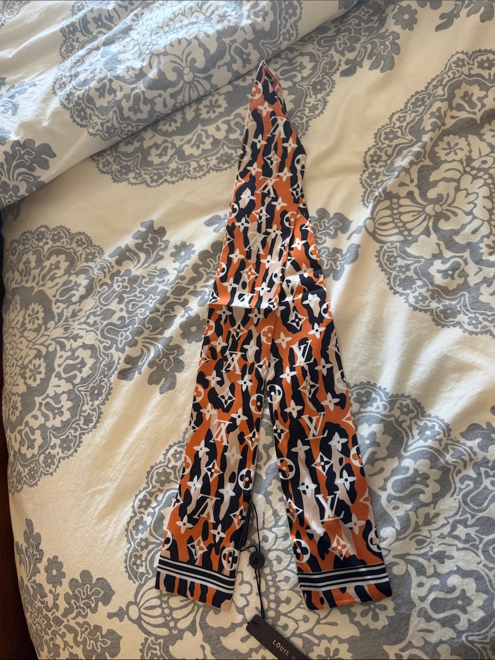 Louis Vuitton Orange, Black & White Monogram Twilly Scarf - Picture 2 of 5